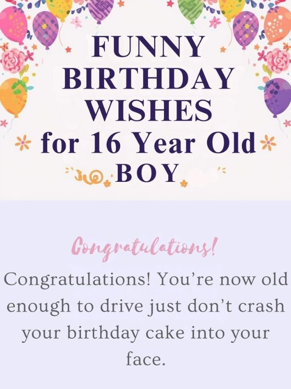 Funny Birthday Wishes for 16 Year Old Boy