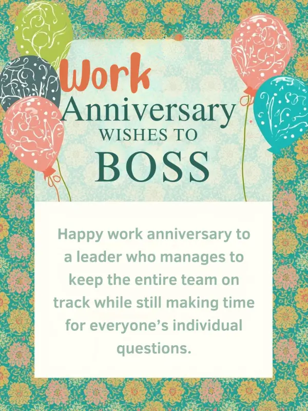 Work Anniversary Wishes to Boss